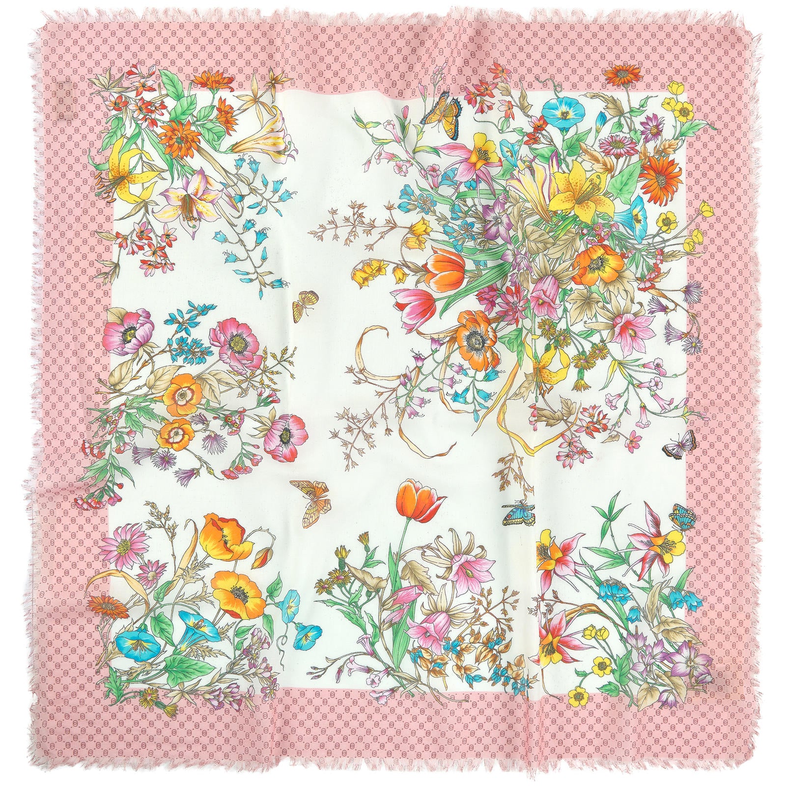 Girls Pink & Ivory Flowers  "80X80CM" Scarves