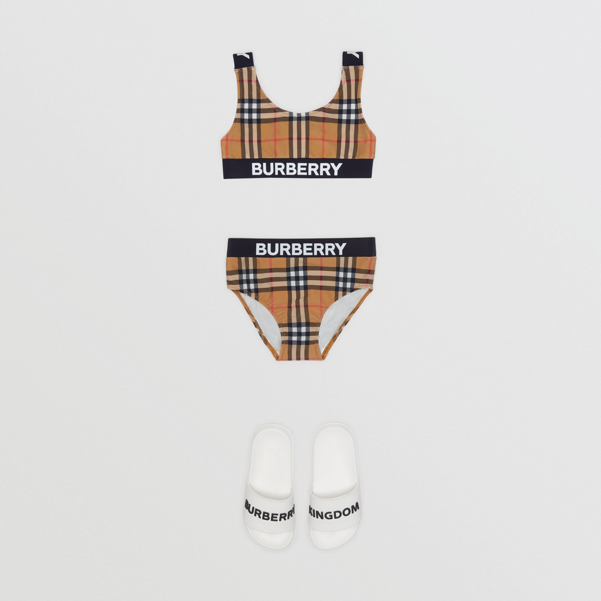 Girls Antique Yellow Check Swimwear