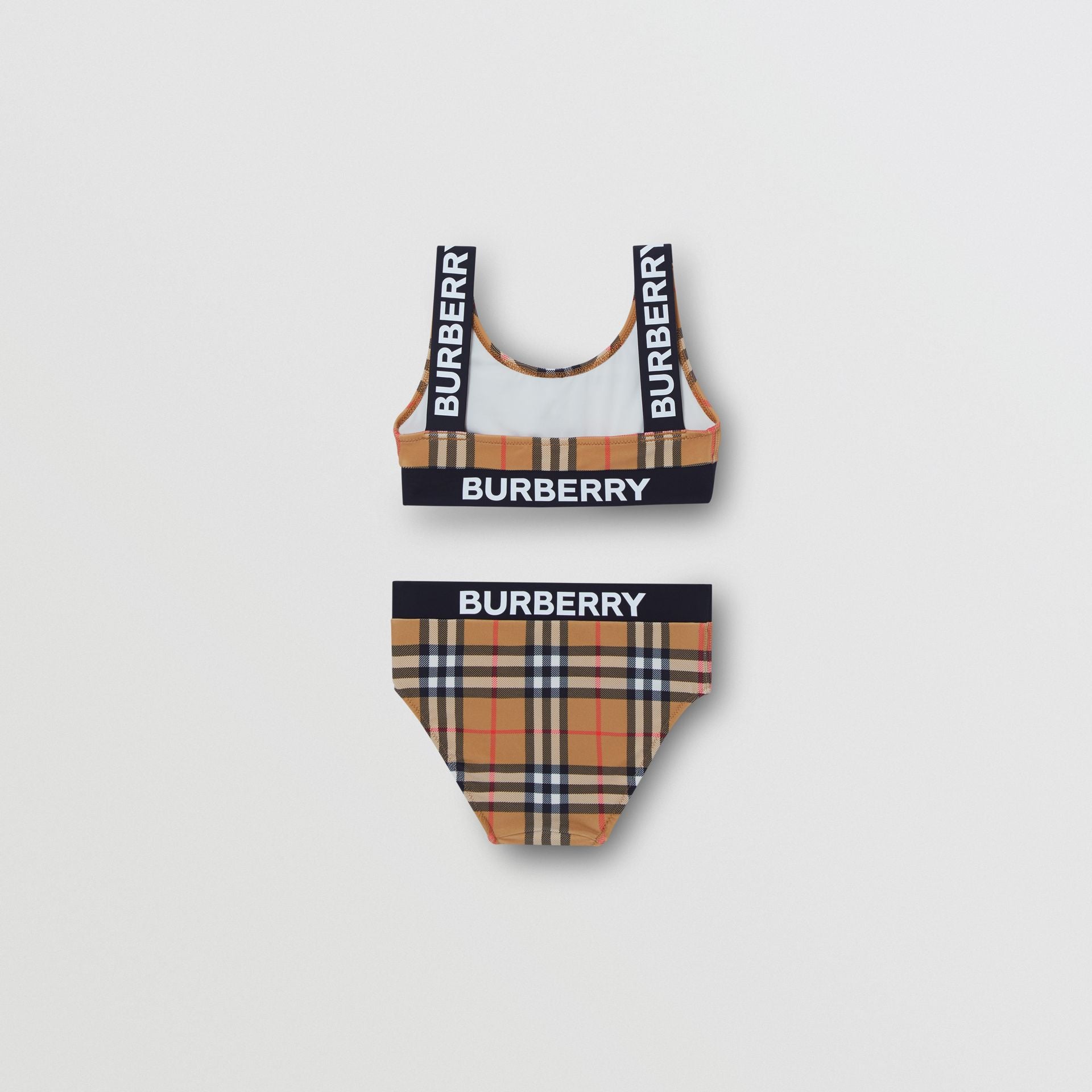 Girls Antique Yellow Check Swimwear