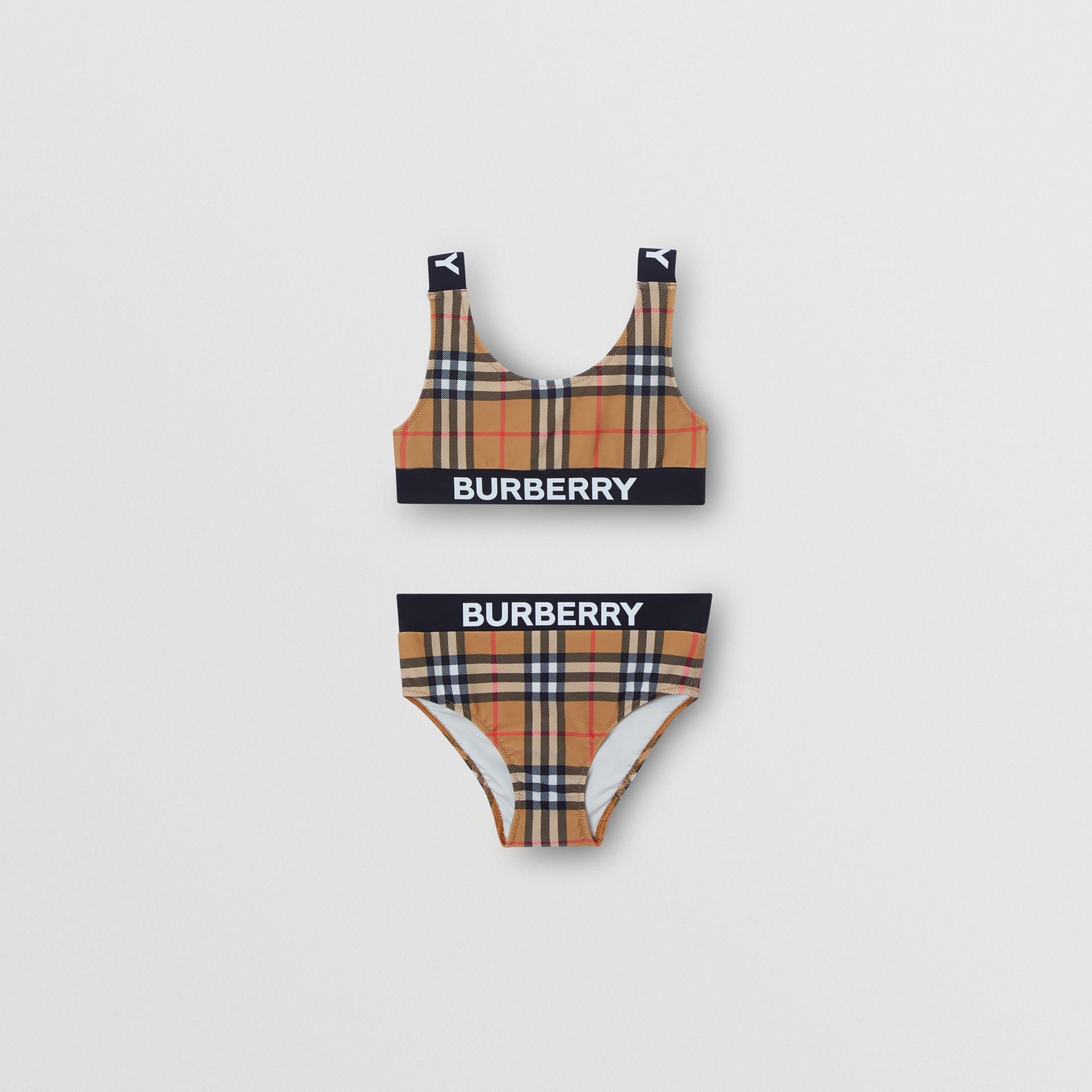 Girls Antique Yellow Check Swimwear