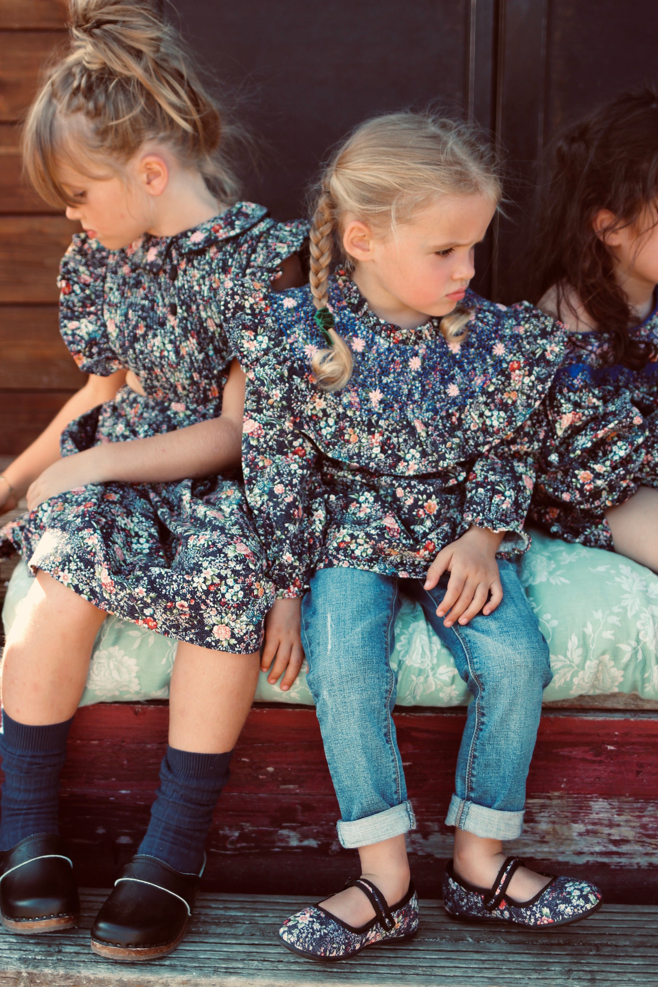 Girls Blue Flowers Corduroy Shirt