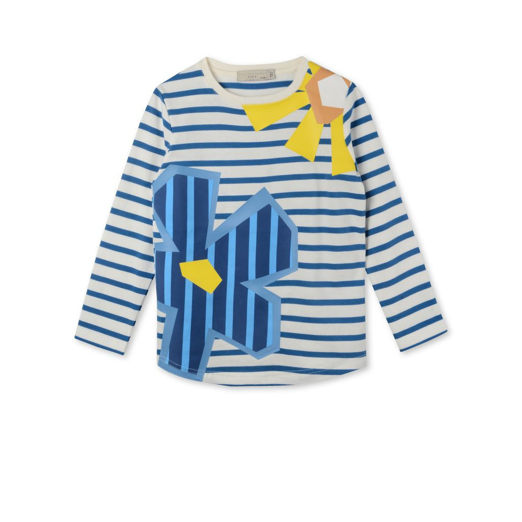Girls Blue & White Striped Floral Isabella T-shirt - CÉMAROSE | Children's Fashion Store - 1