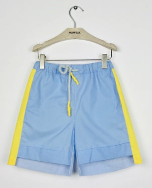 Boys Sky Blue & Yellow Cotton Shorts