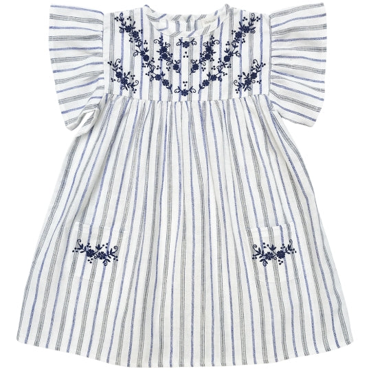 Girls Navy Striped Cotton Dress
