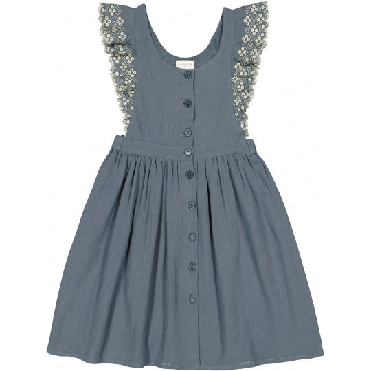 Girls Blue Lace Cotton Dress