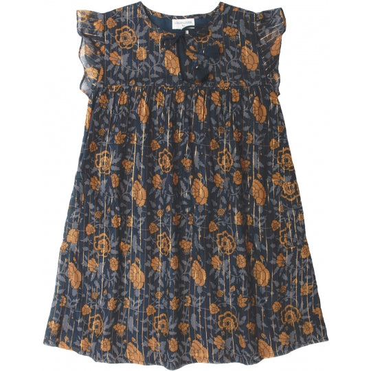 Girls Blue Flowers Printed Cotton Dress