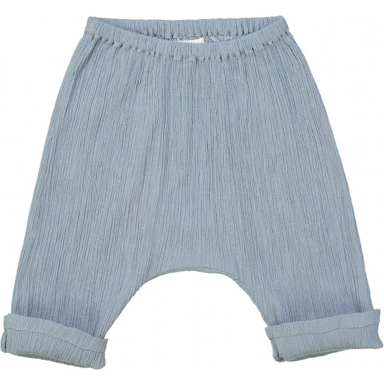 Baby Boys & Girls Light Blue Fold Cotton Trousers