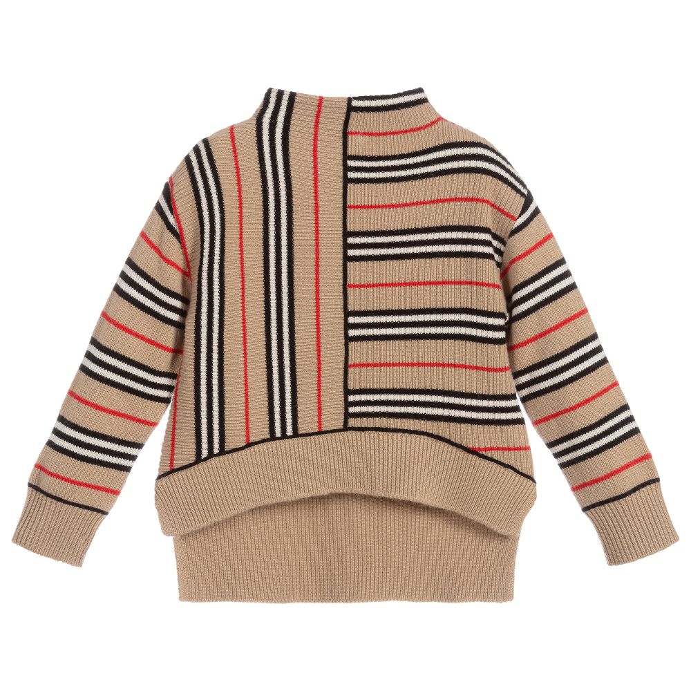 Girls Beige Striped Wool Top