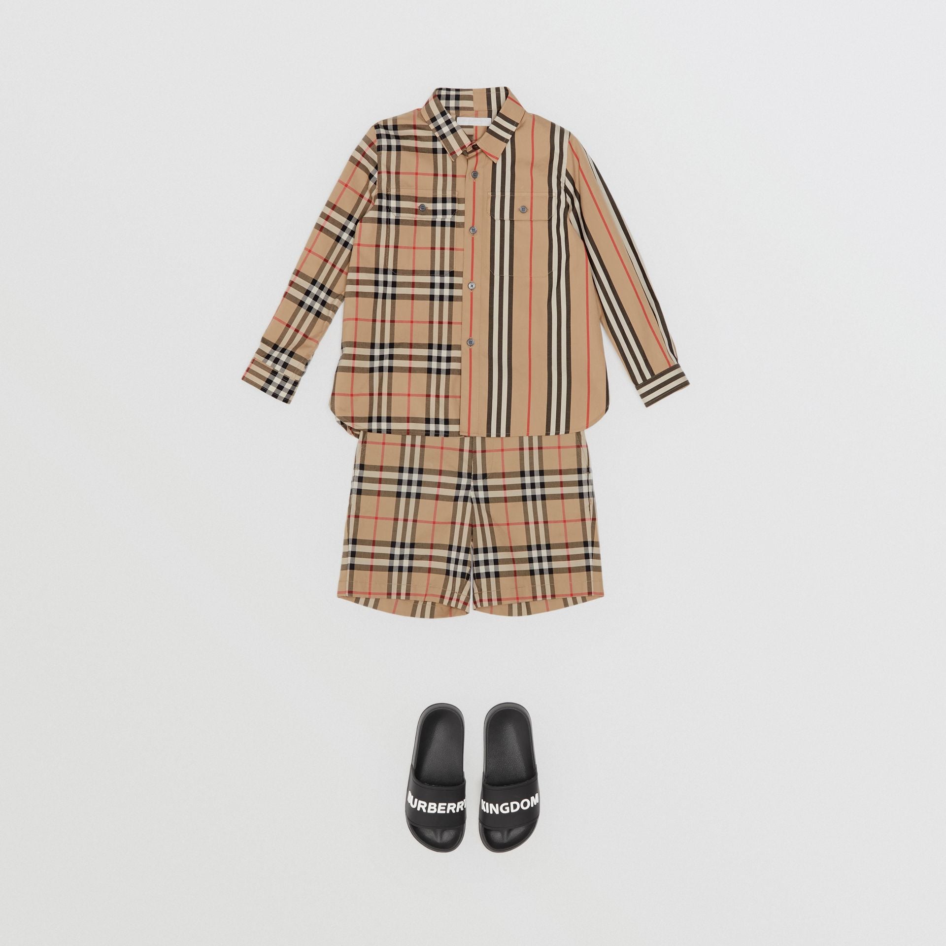 Boys Beige Check Cotton Shirt