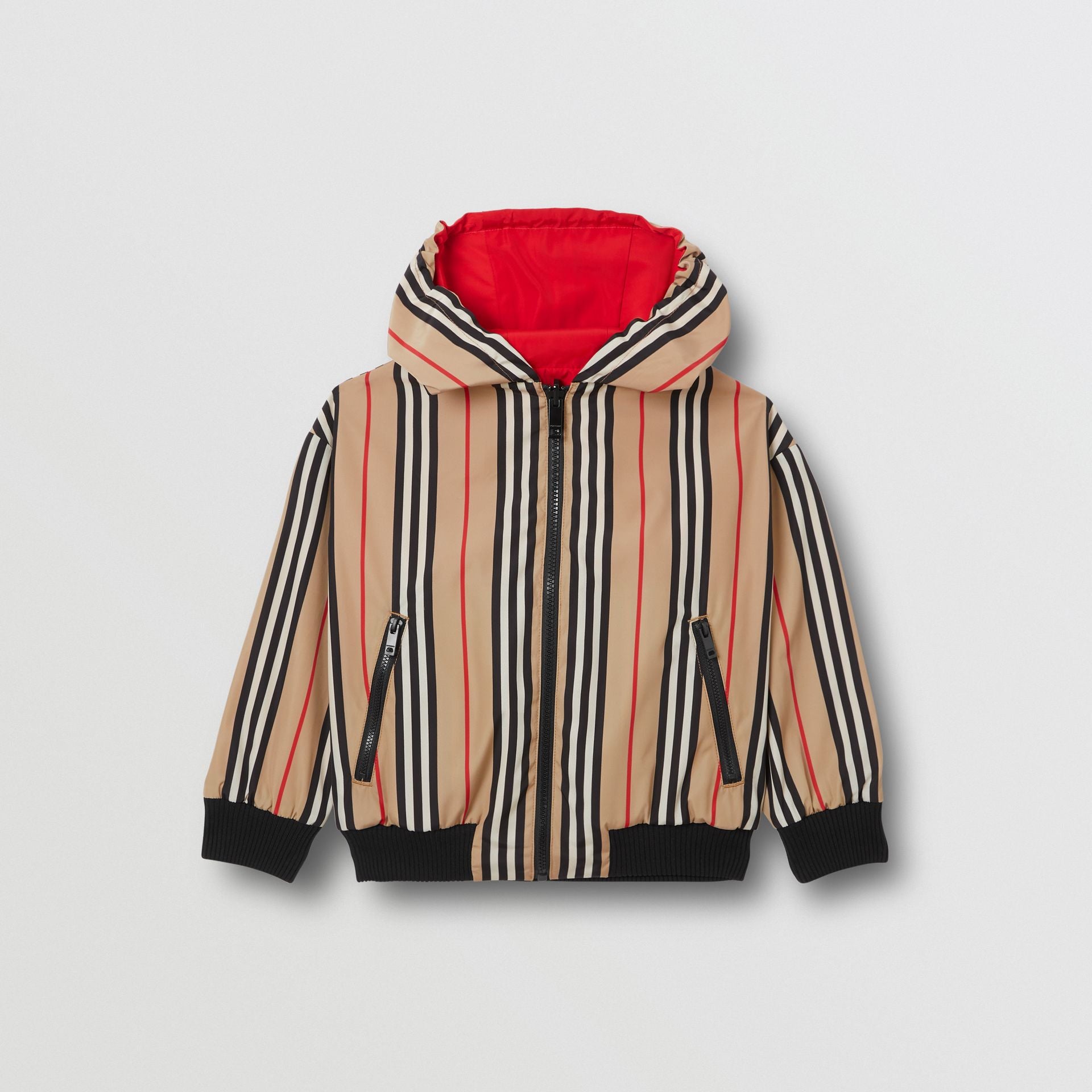 Boys Bright Red & Beige Stripes Bilateral Jacket