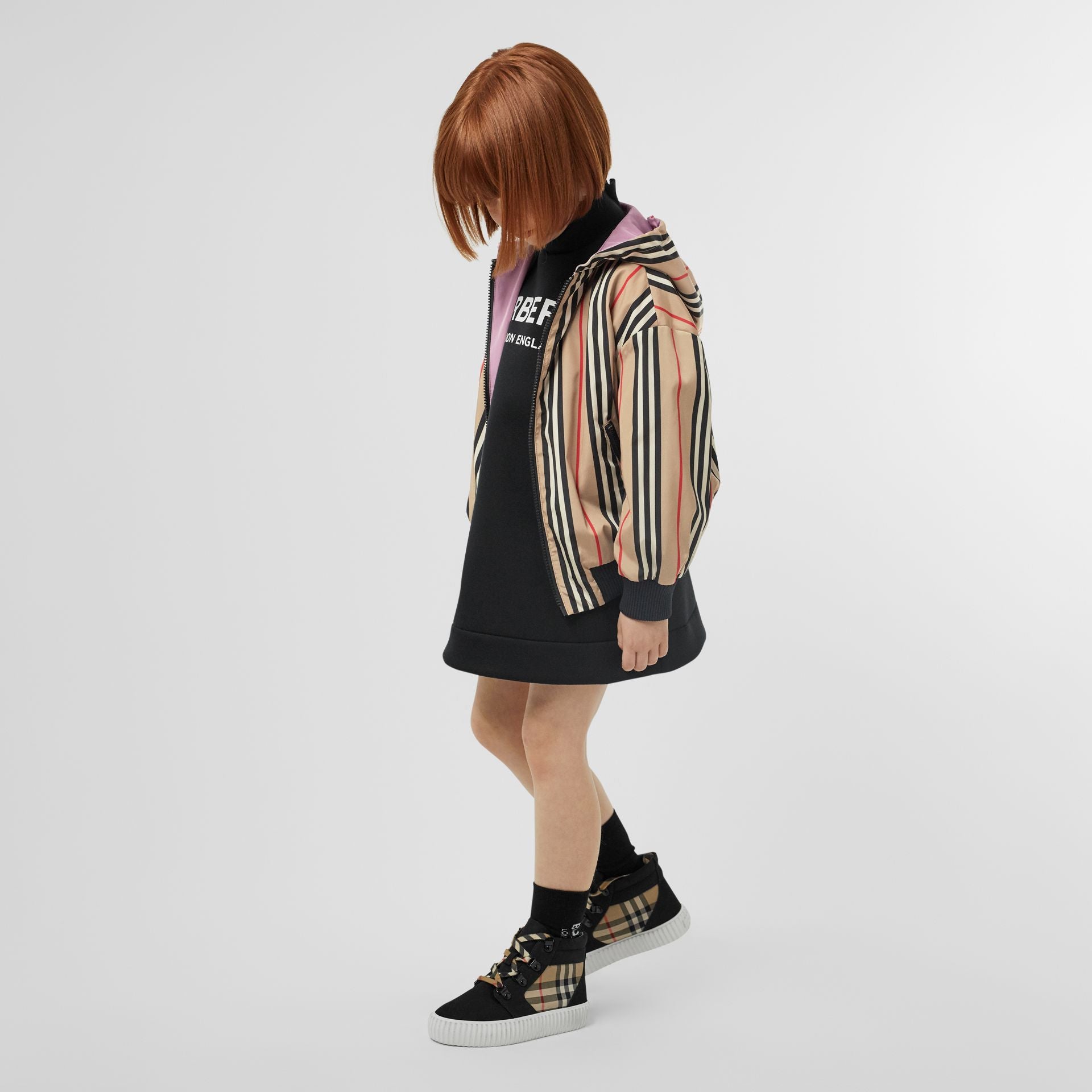 Girls Pink & Beige Stripes Bilateral Jacket