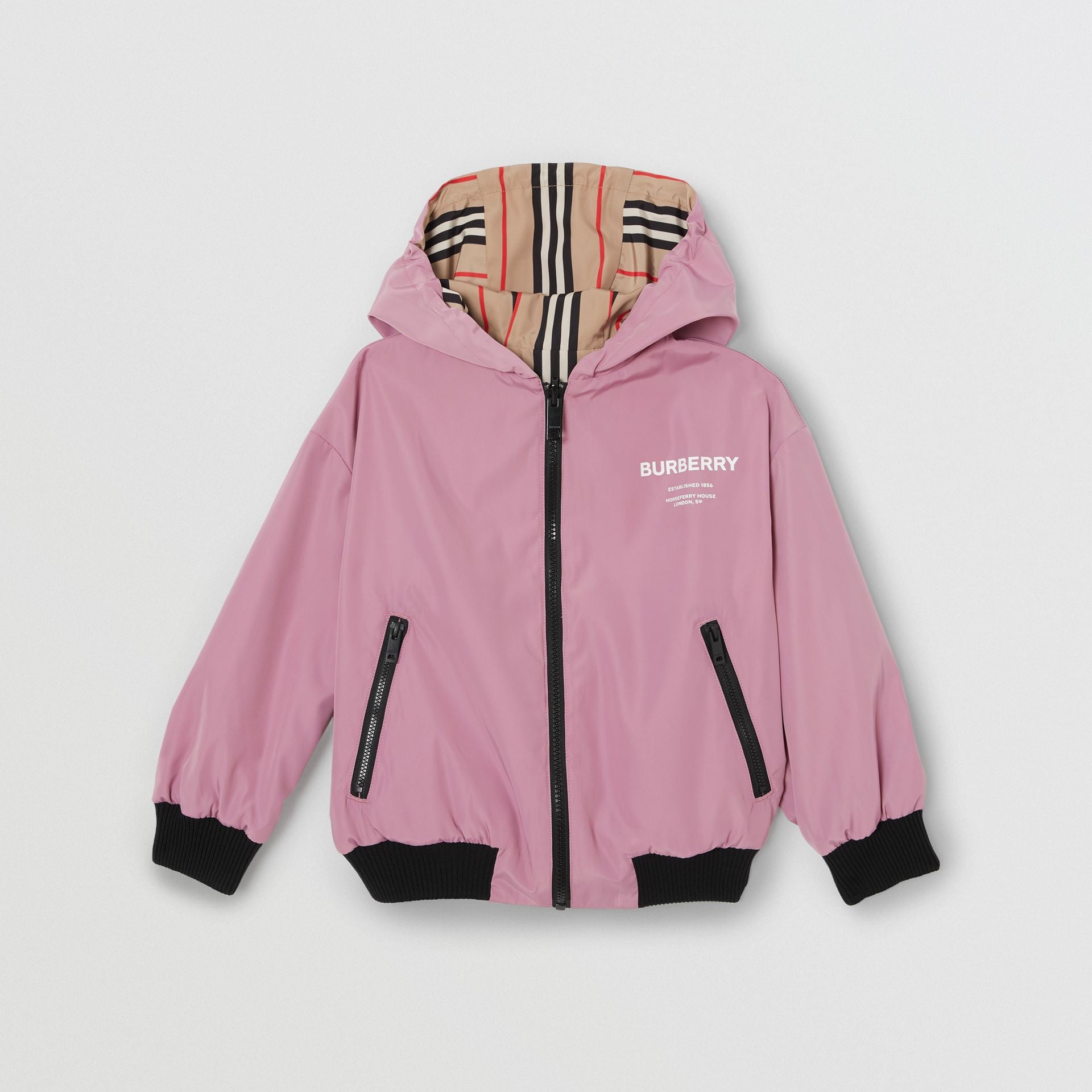Girls Pink & Beige Stripes Bilateral Jacket
