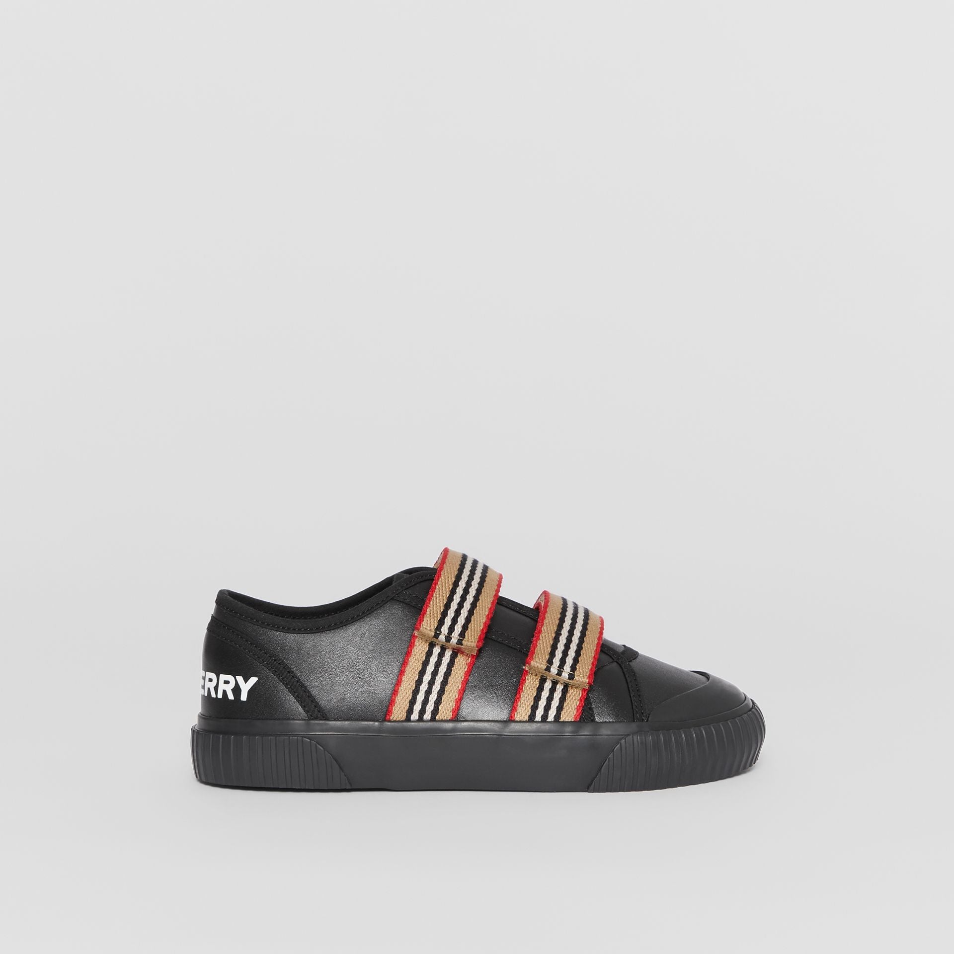 Boys & Girls Black Lconic Striped Leather Sneakers