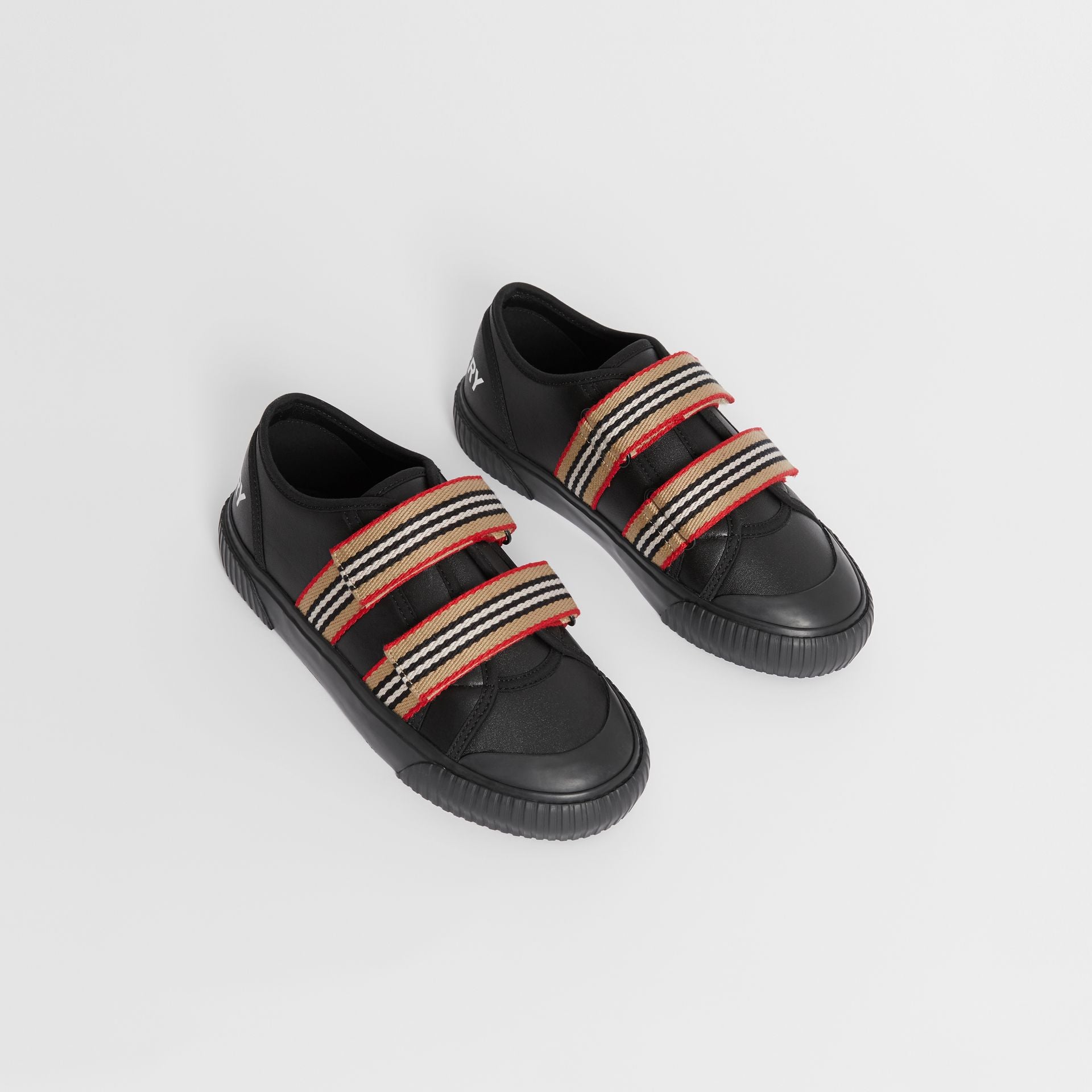 Boys & Girls Black Lconic Striped Leather Sneakers