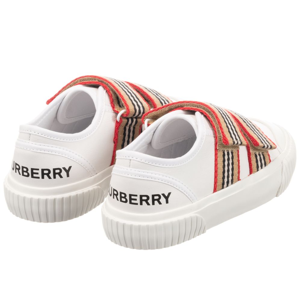 Boys & Girls White Lconic Striped Leather Sneakers