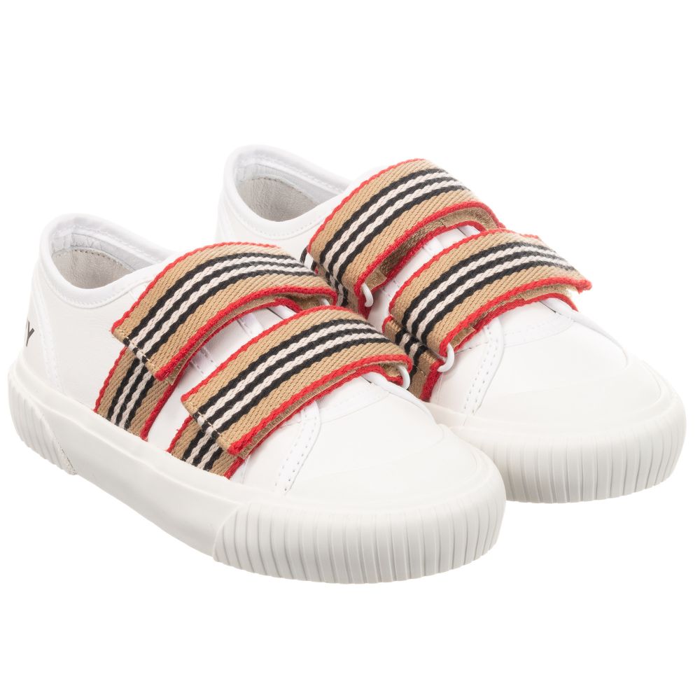Boys & Girls White Lconic Striped Leather Sneakers