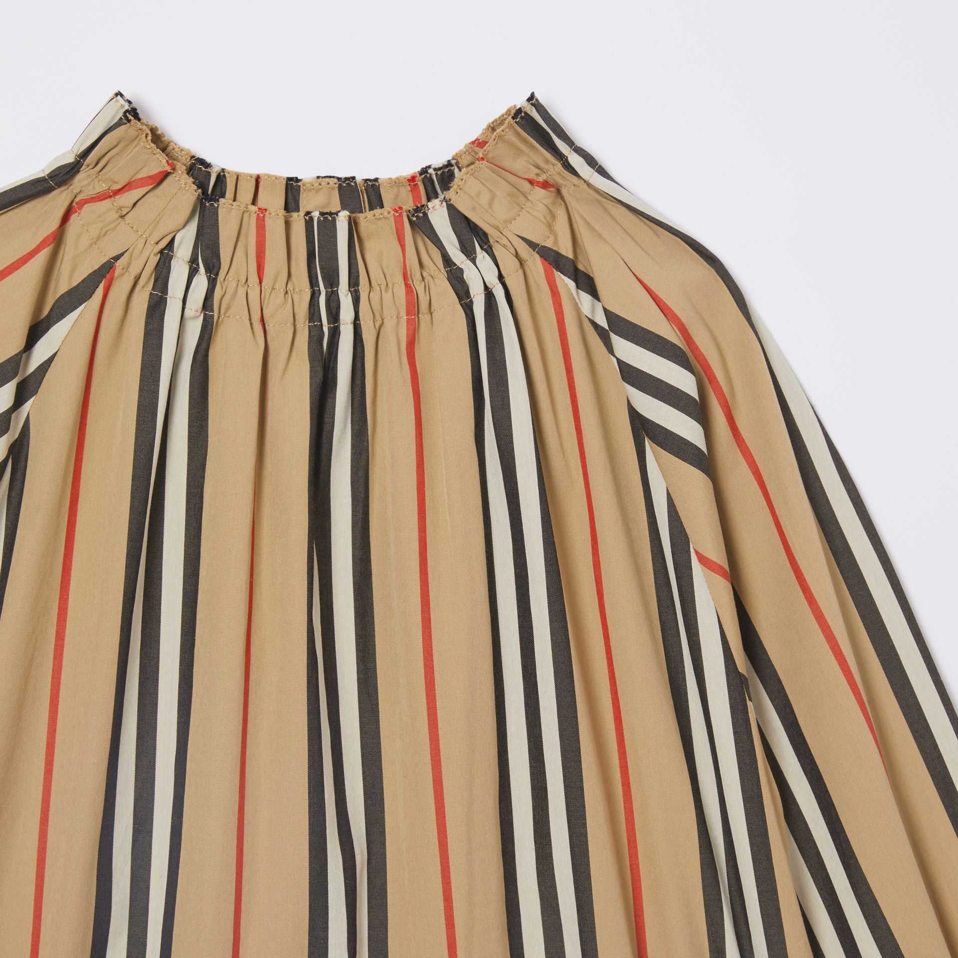 Girls Beige Striped Cotton Dress