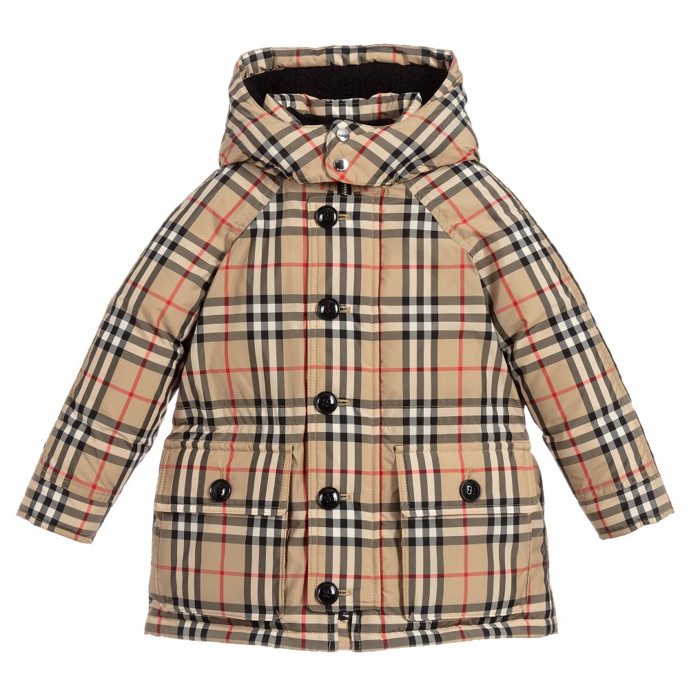 Girls Archive Beige Check Padded Down Coat