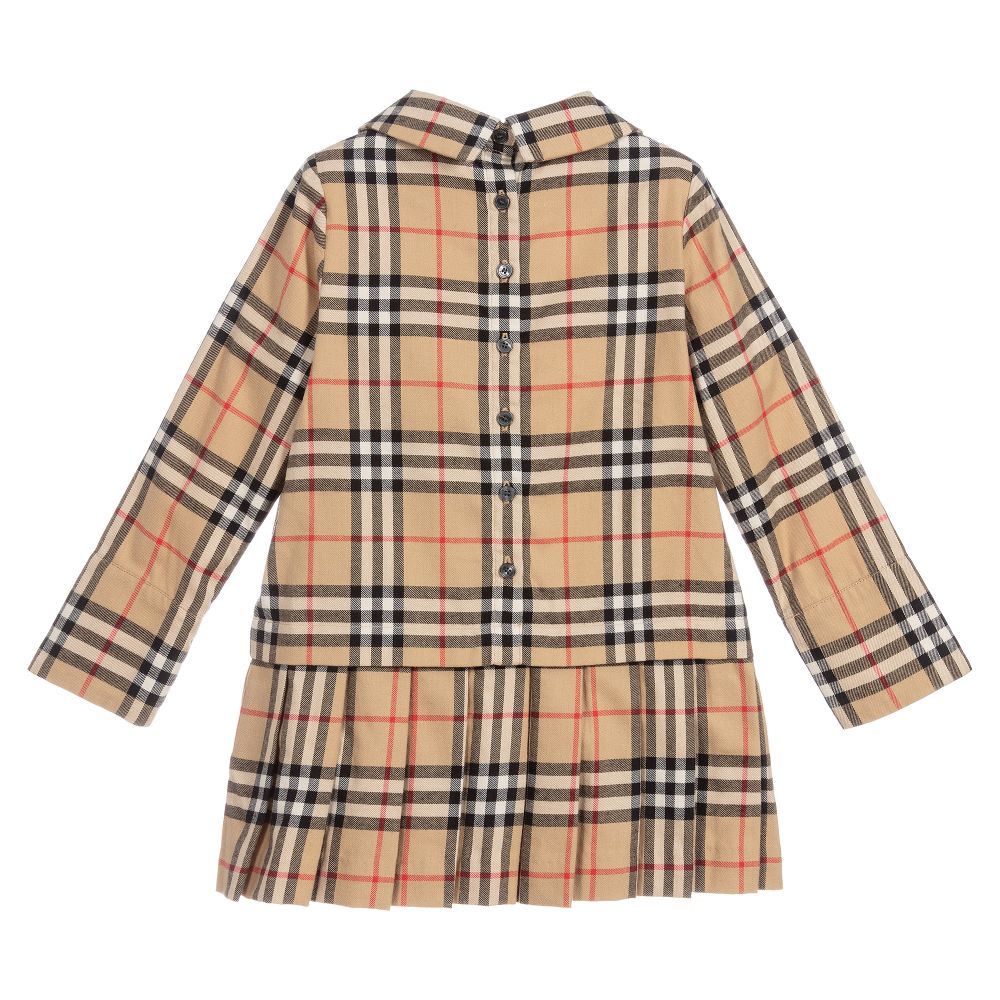 Girls Beige Check Cotton Dress