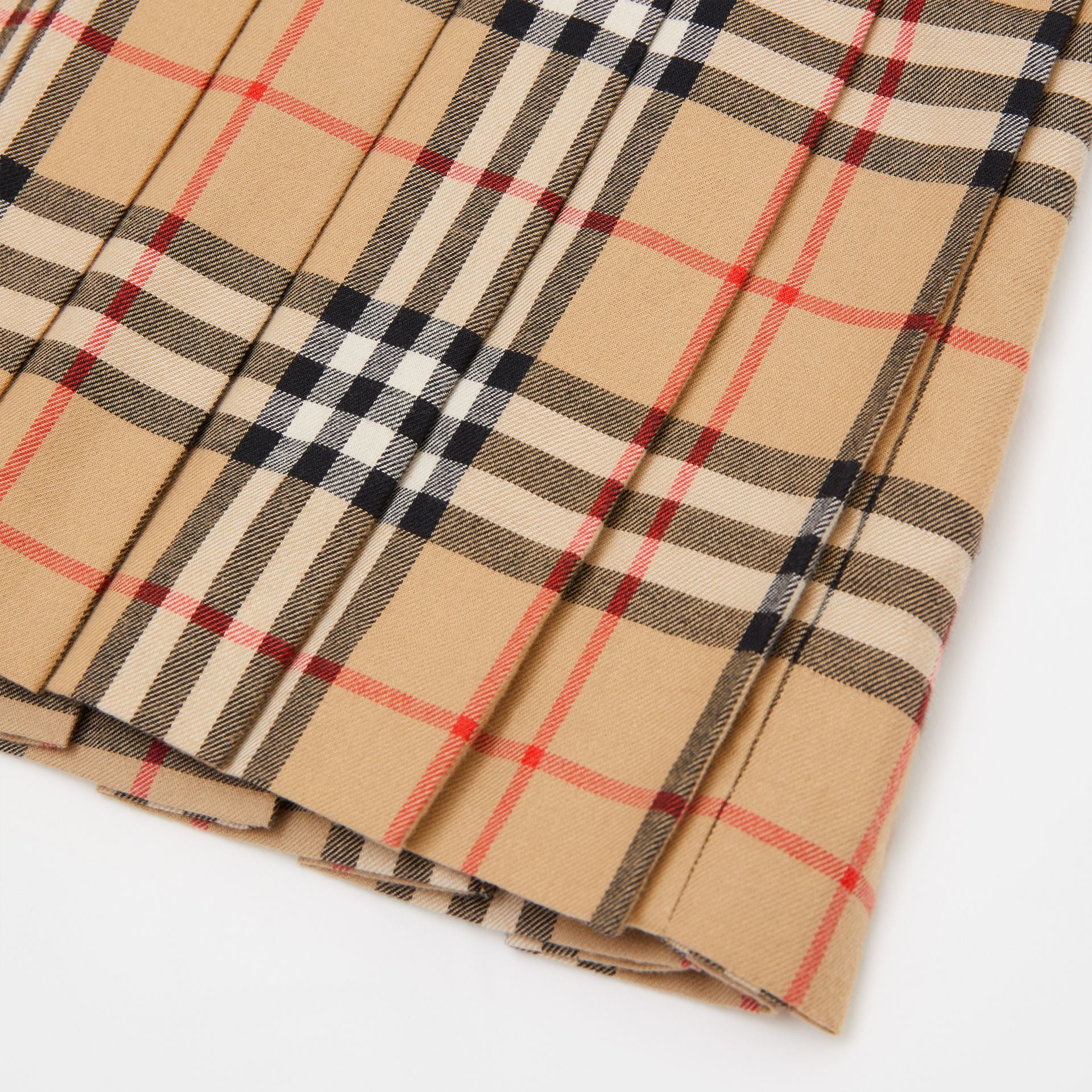 Girls Beige Check Wool Skirt