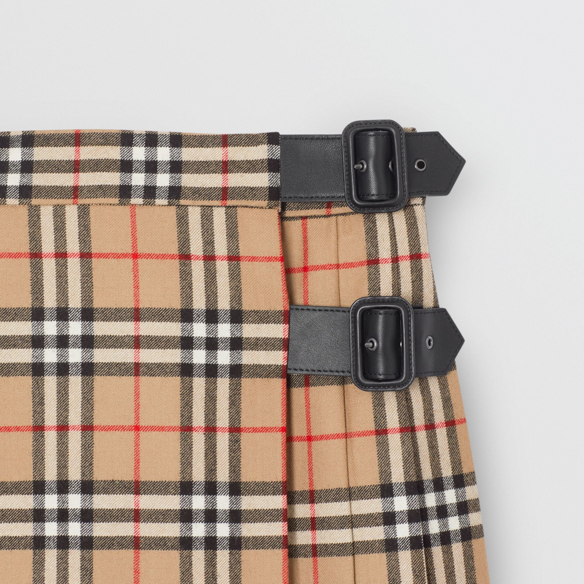 Girls Beige Check Wool Skirt
