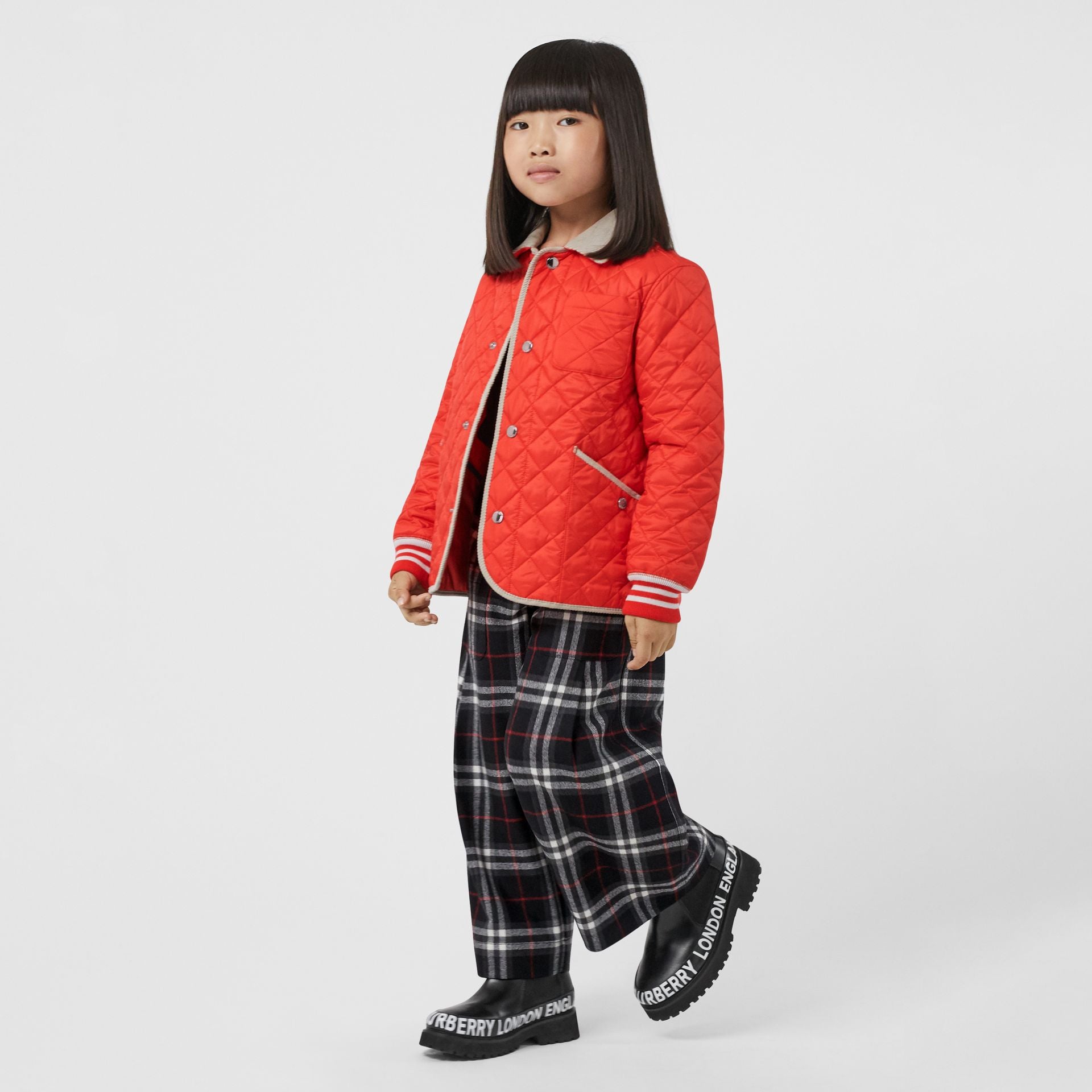 Girls Black Check Virgin Wool Trousers