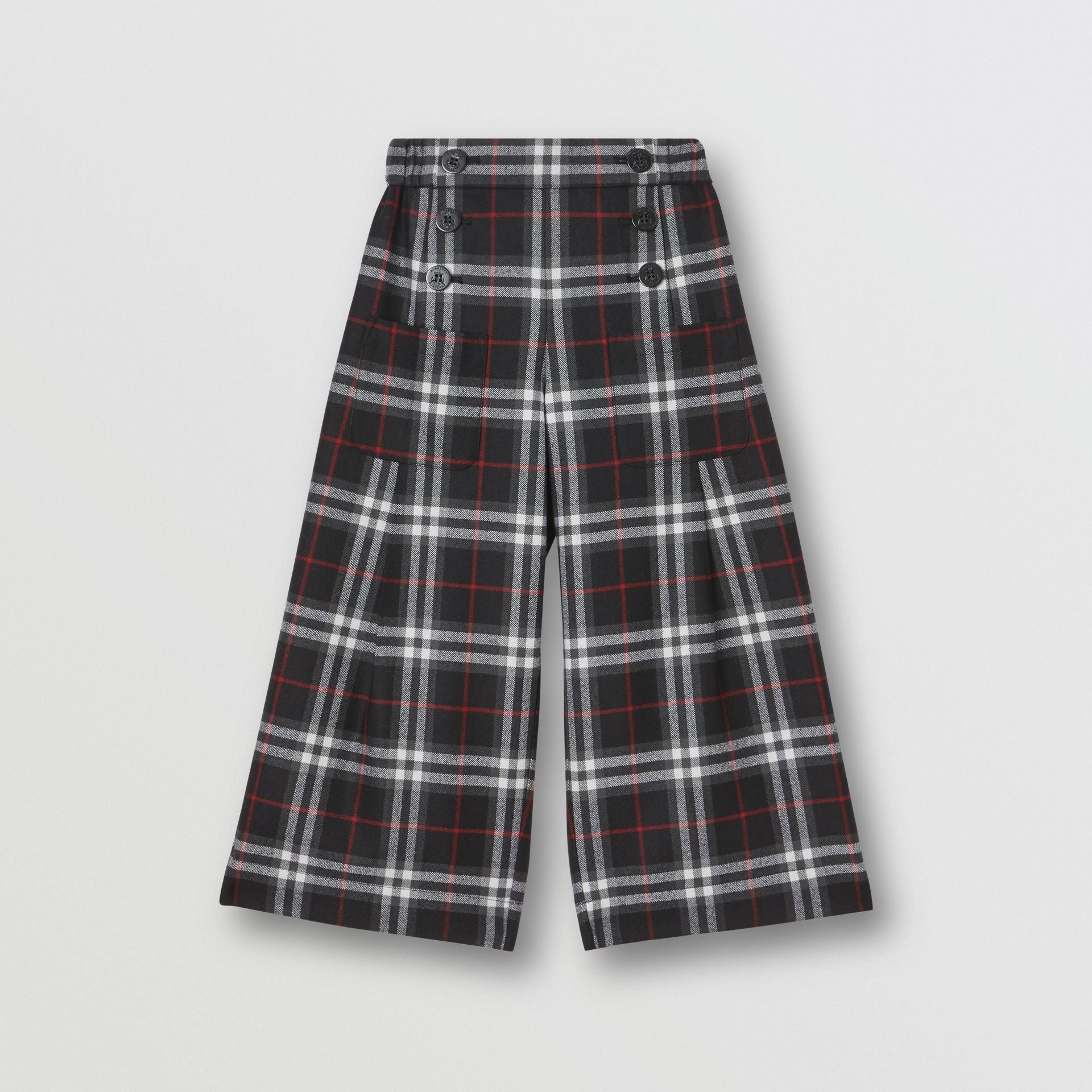 Girls Black Check Virgin Wool Trousers