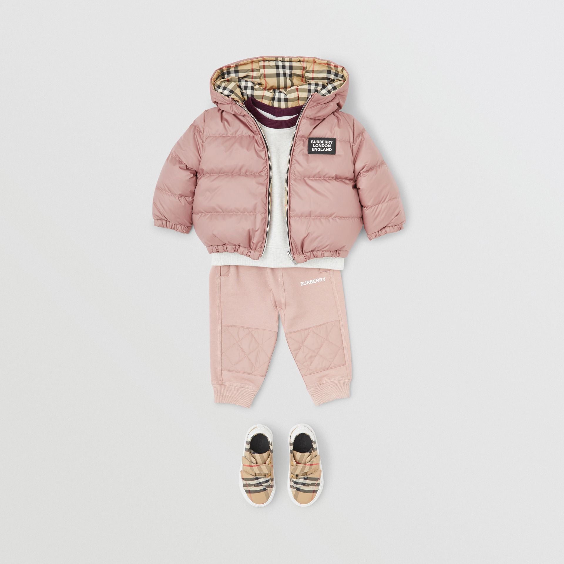 Baby Girls Pink & Archive Beige Reversible Padded Down Jacket