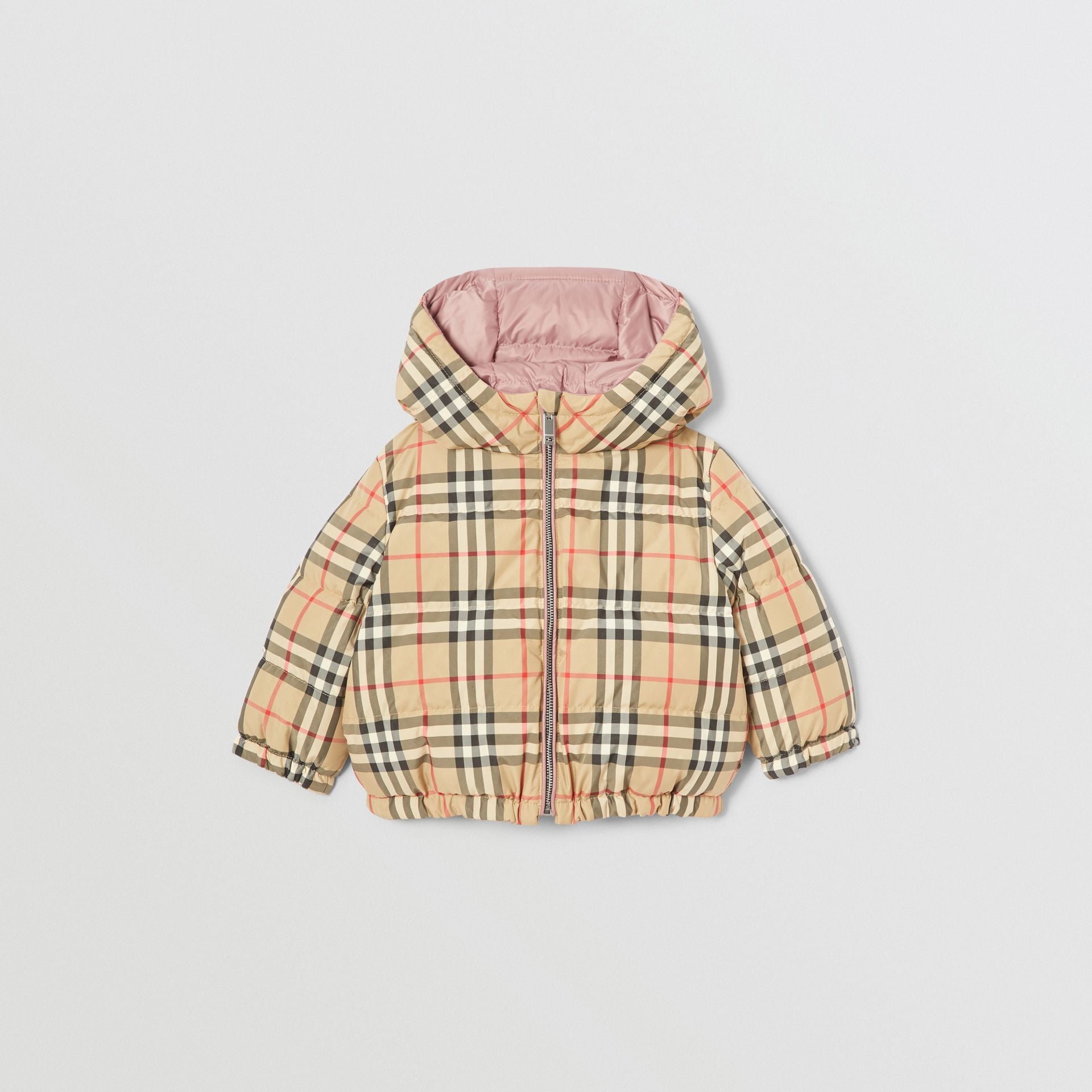Baby Girls Pink & Archive Beige Reversible Padded Down Jacket