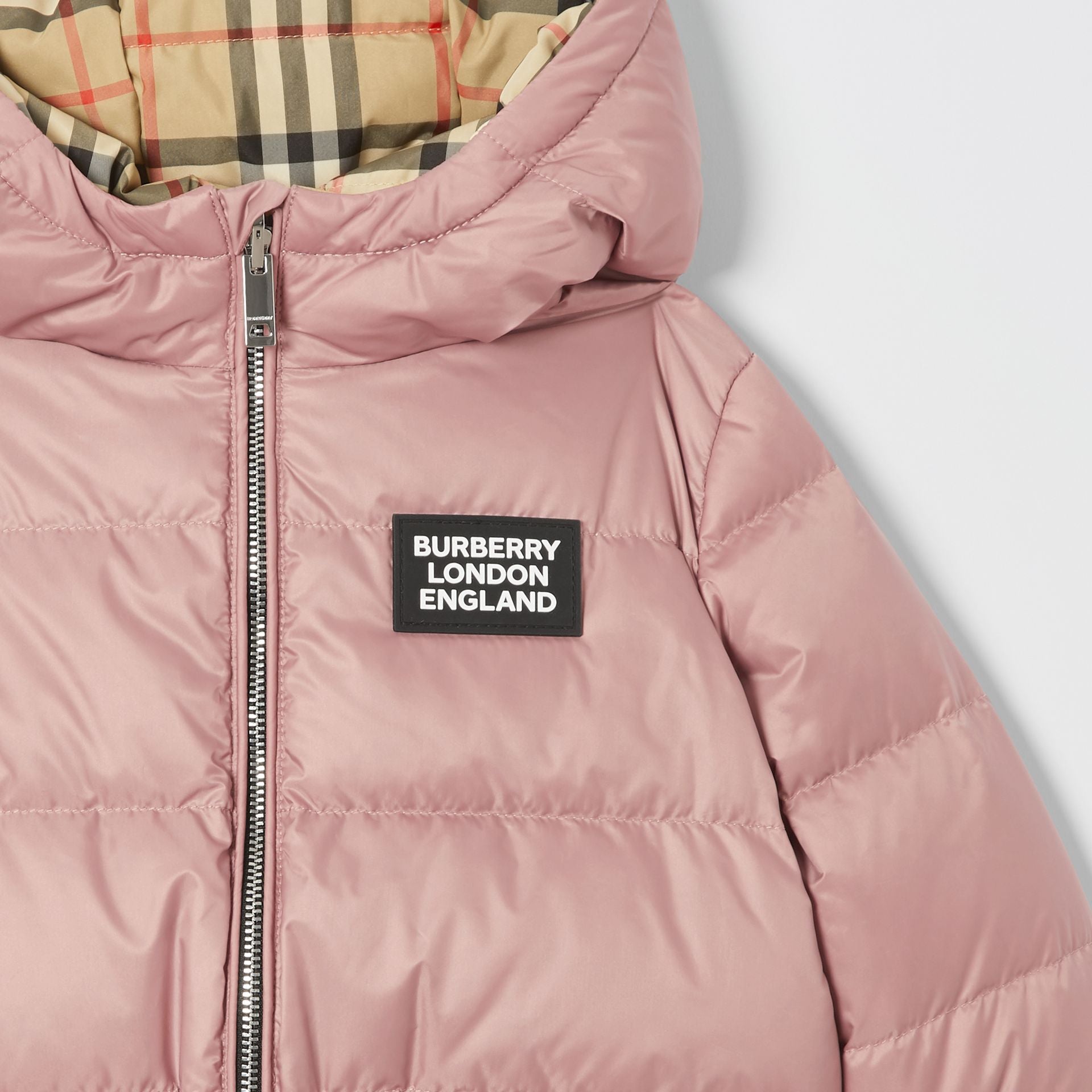 Baby Girls Pink & Archive Beige Reversible Padded Down Jacket