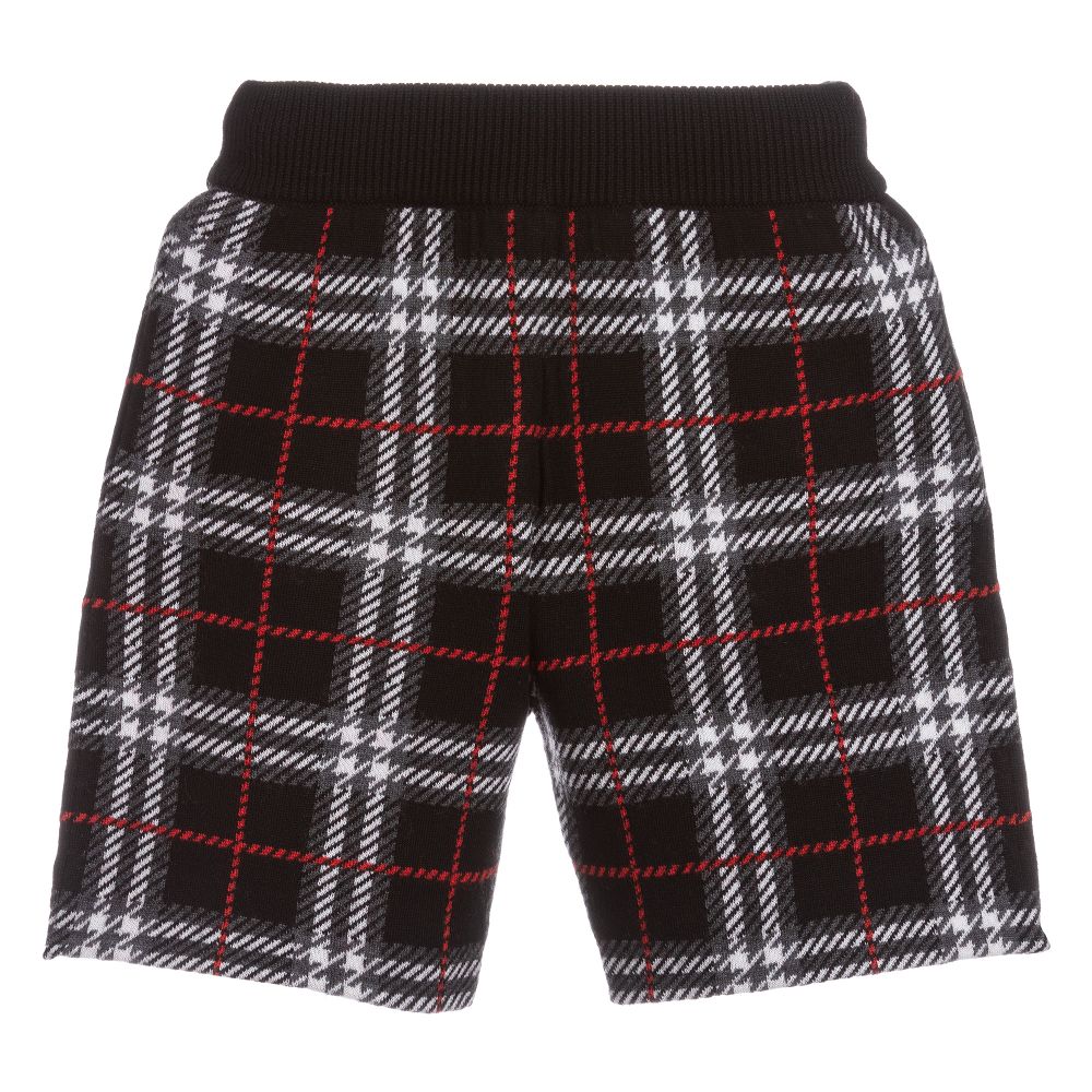 Boys Black Check Wool Shorts