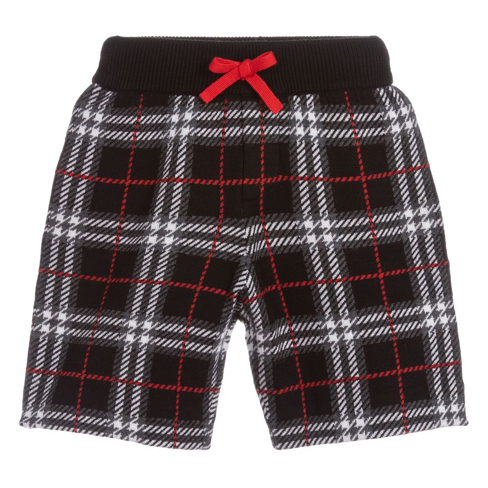 Boys Black Check Wool Shorts