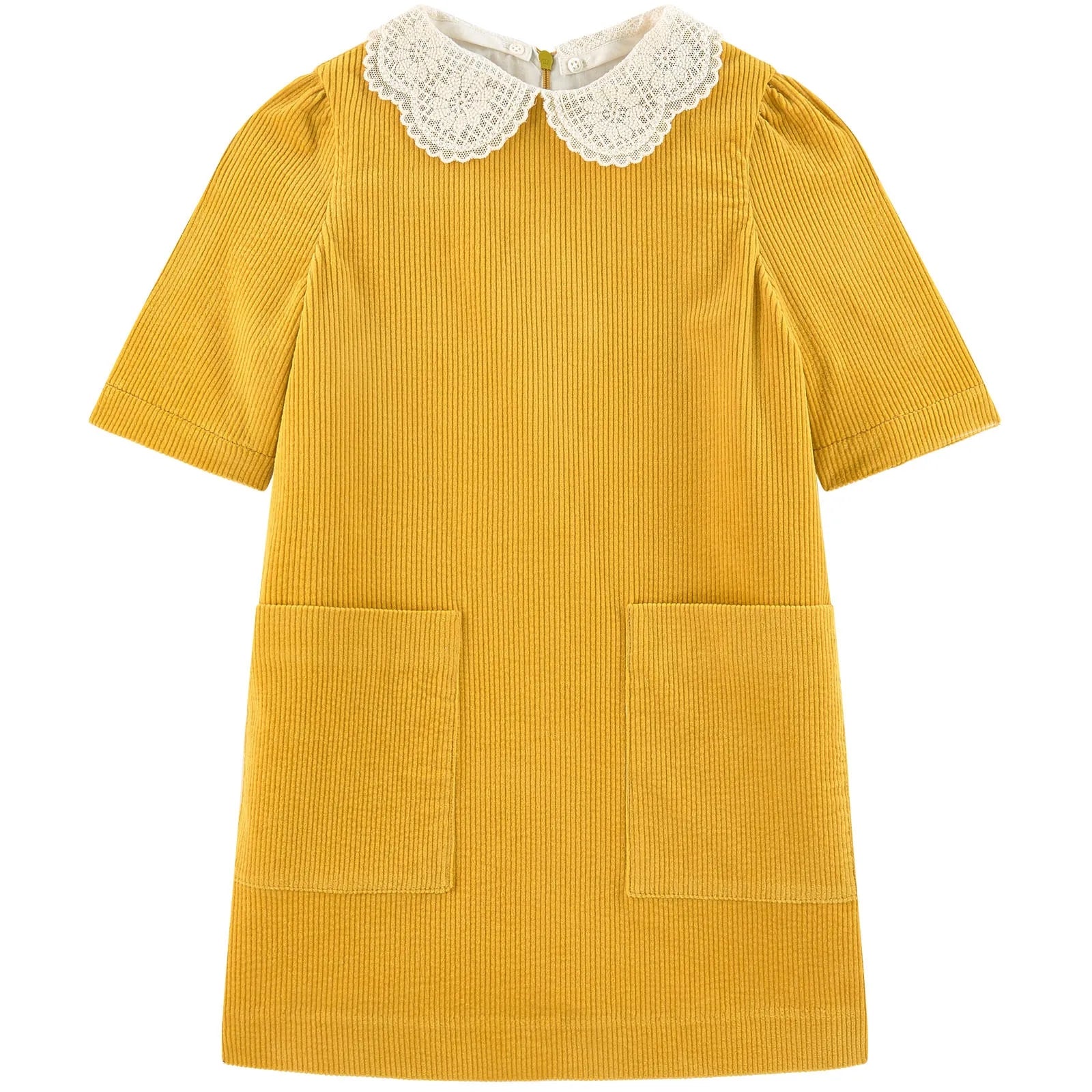 女童黄色可拆卸衣领连衣裙