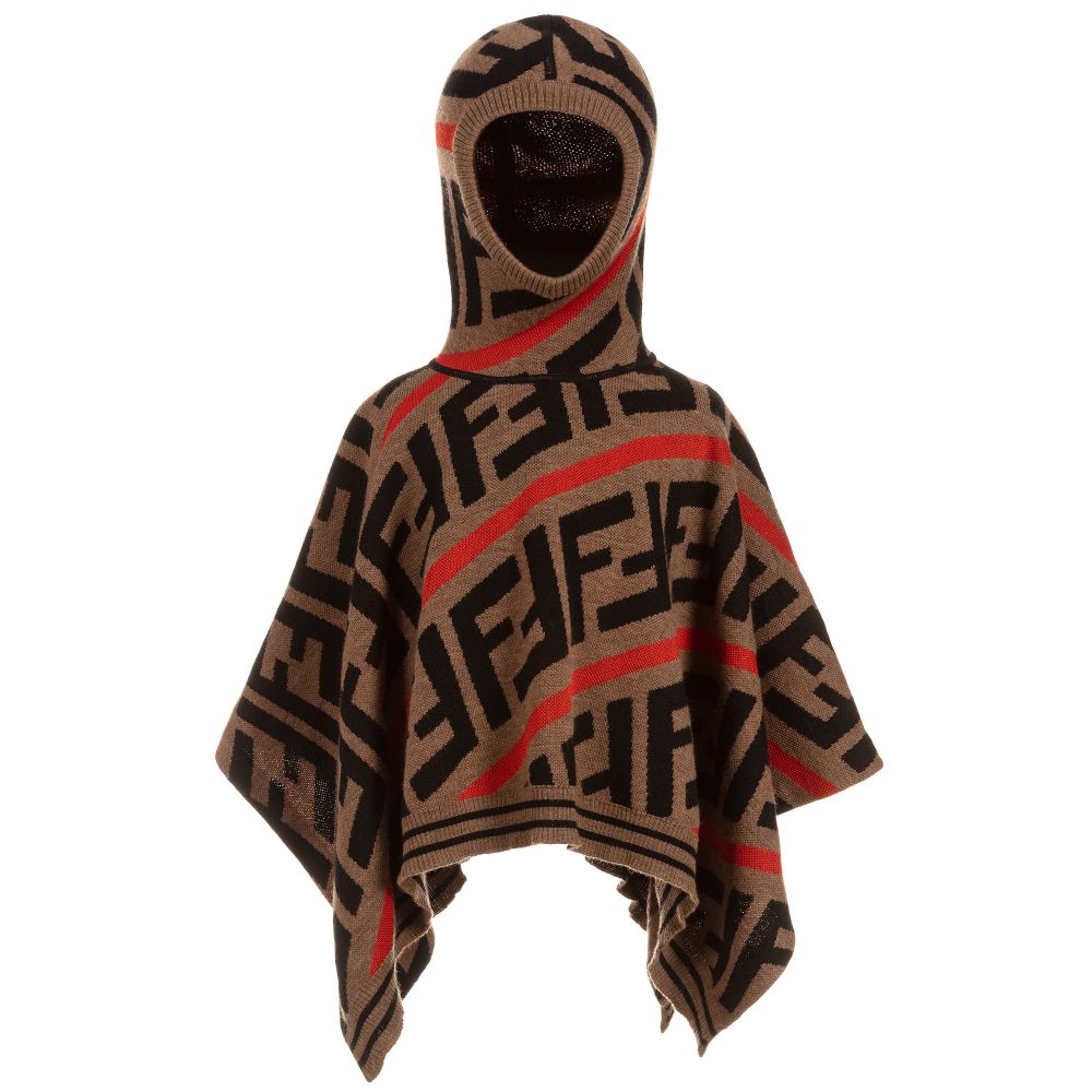 Girls Brown Hooded FF Logo Cape