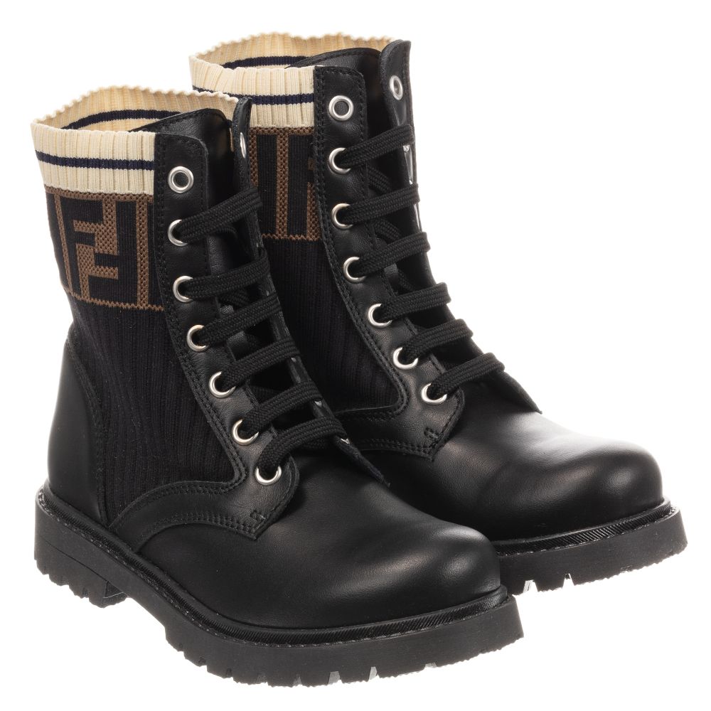 Boys & Girls Black Leather & Sock Shoes