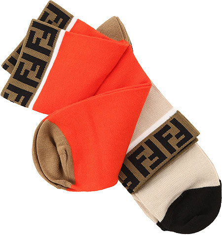 Girls Orange & Beige Cotton Socks (2 Pieces)