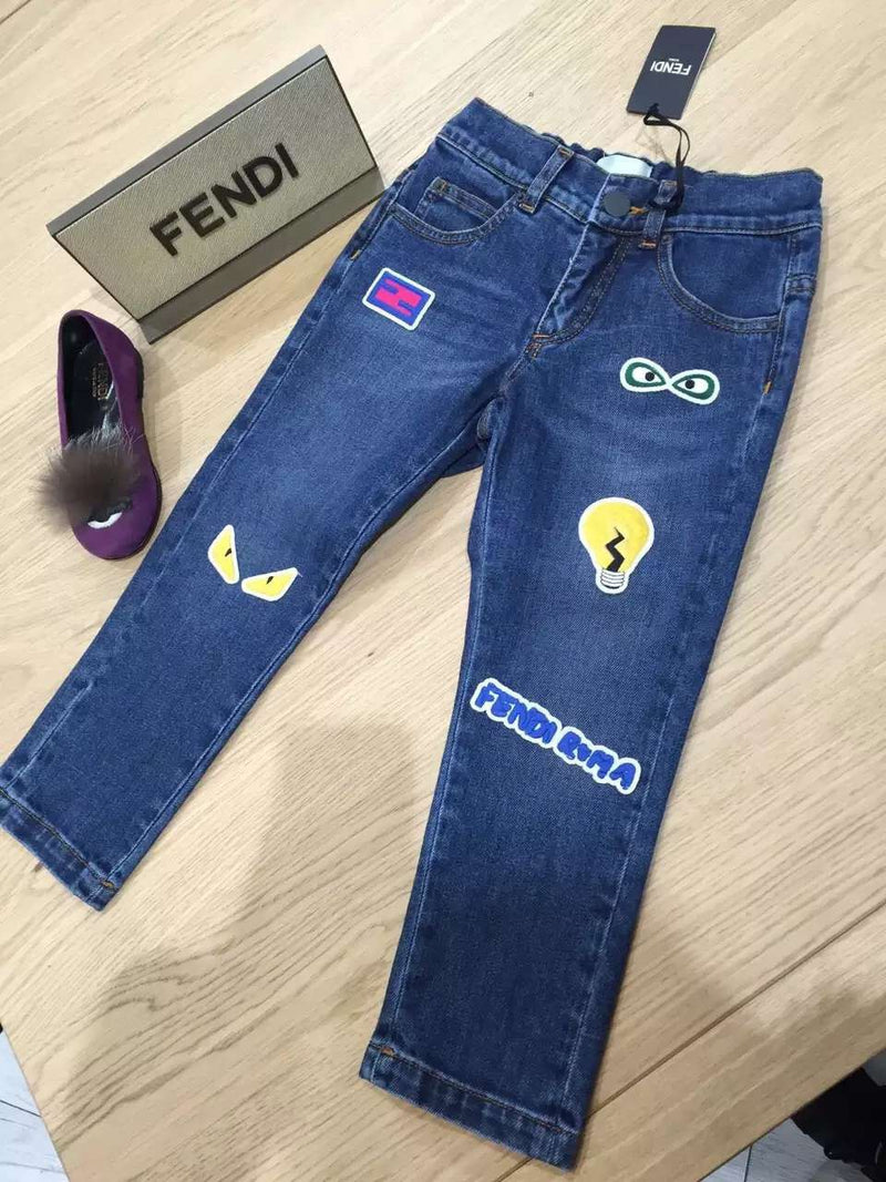Baby Girls Blue Denim Jeans With Logo Patches - CÉMAROSE | Children's Fashion Store