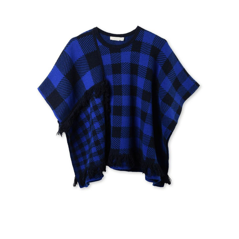 Girls Blue Tassels Check 'Agnes' Cape - CÉMAROSE | Children's Fashion Store - 1