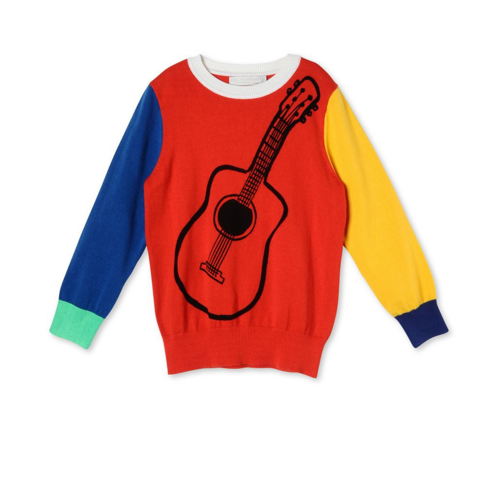 Girls Red Guitar Print Lucky Jumper - CÉMAROSE | Children's Fashion Store - 1