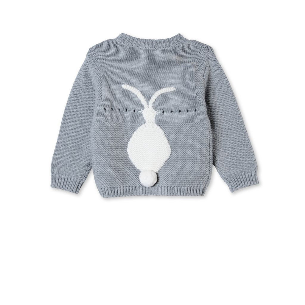 Baby Boys Grey Cotton knitted Bunny Motif Trims Sweater - CÉMAROSE | Children's Fashion Store - 2