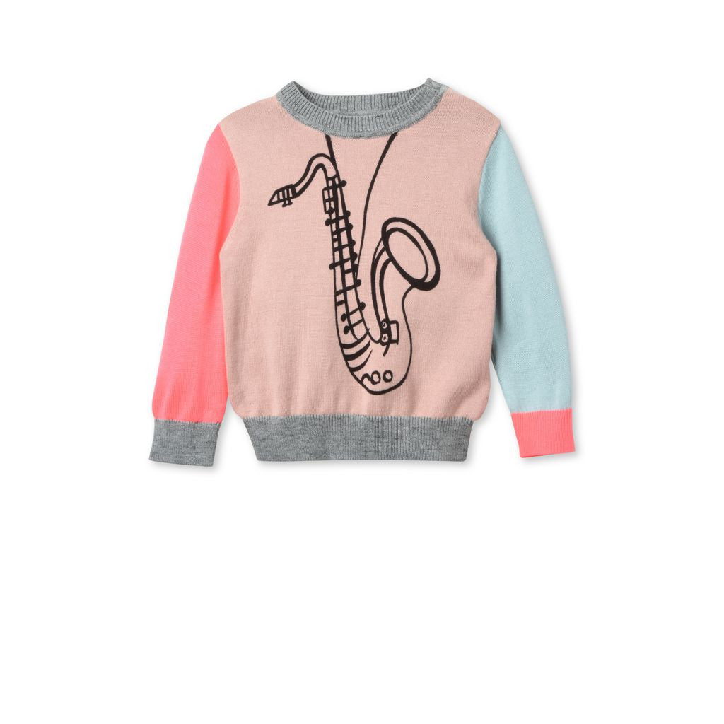 Baby Girls Multicolor Saxophone Print Lucky Jumper