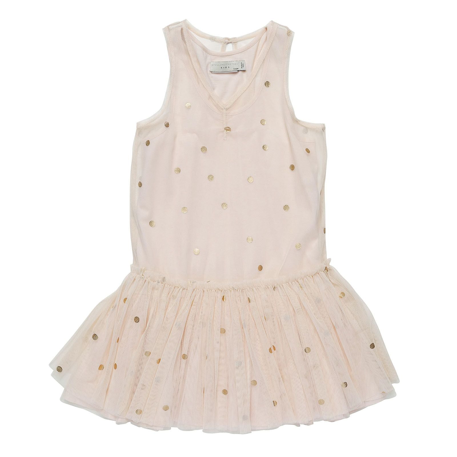 Girls Beige Woven Dress With Gold Spot Trims Girls Beige Woven Dress With Gold Spot Trims