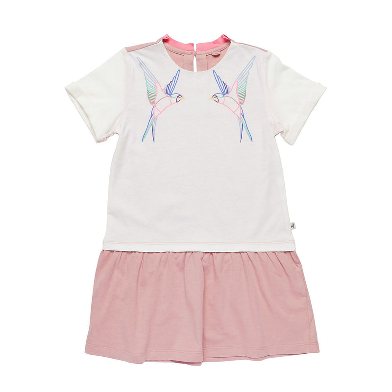 Baby Girls White&Pink Dress With Swallow Print Trims - CÉMAROSE | Children's Fashion Store