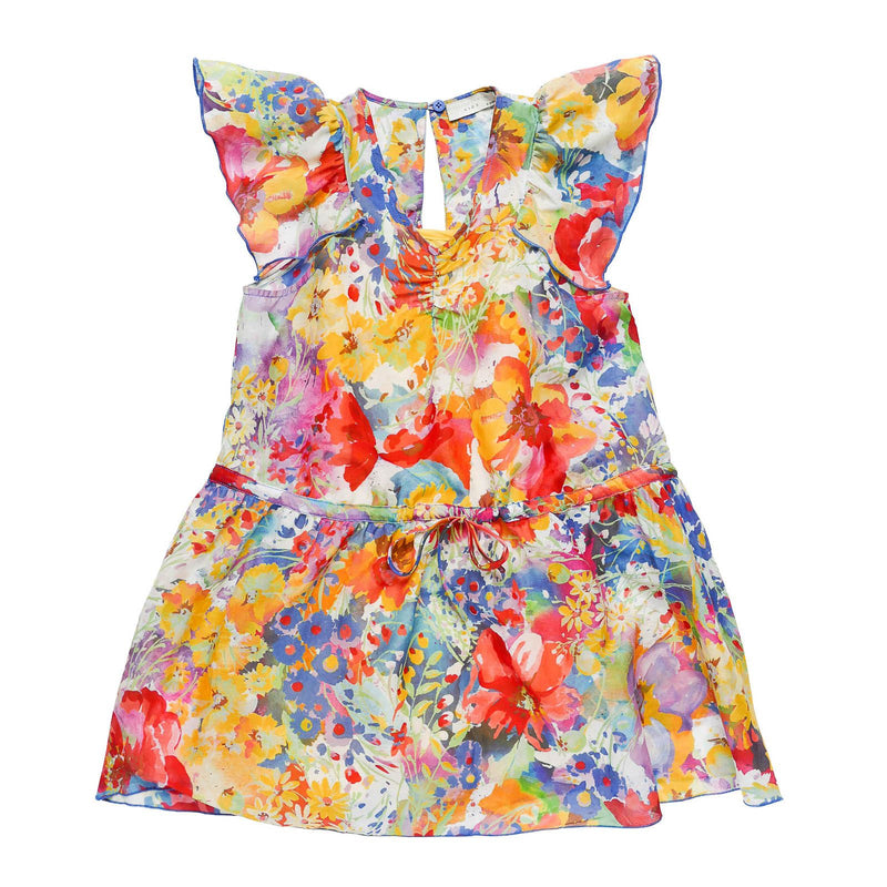Girls Multicolor Floral Printed Woven Dress With Frill Hemline - CÉMAROSE | Children's Fashion Store