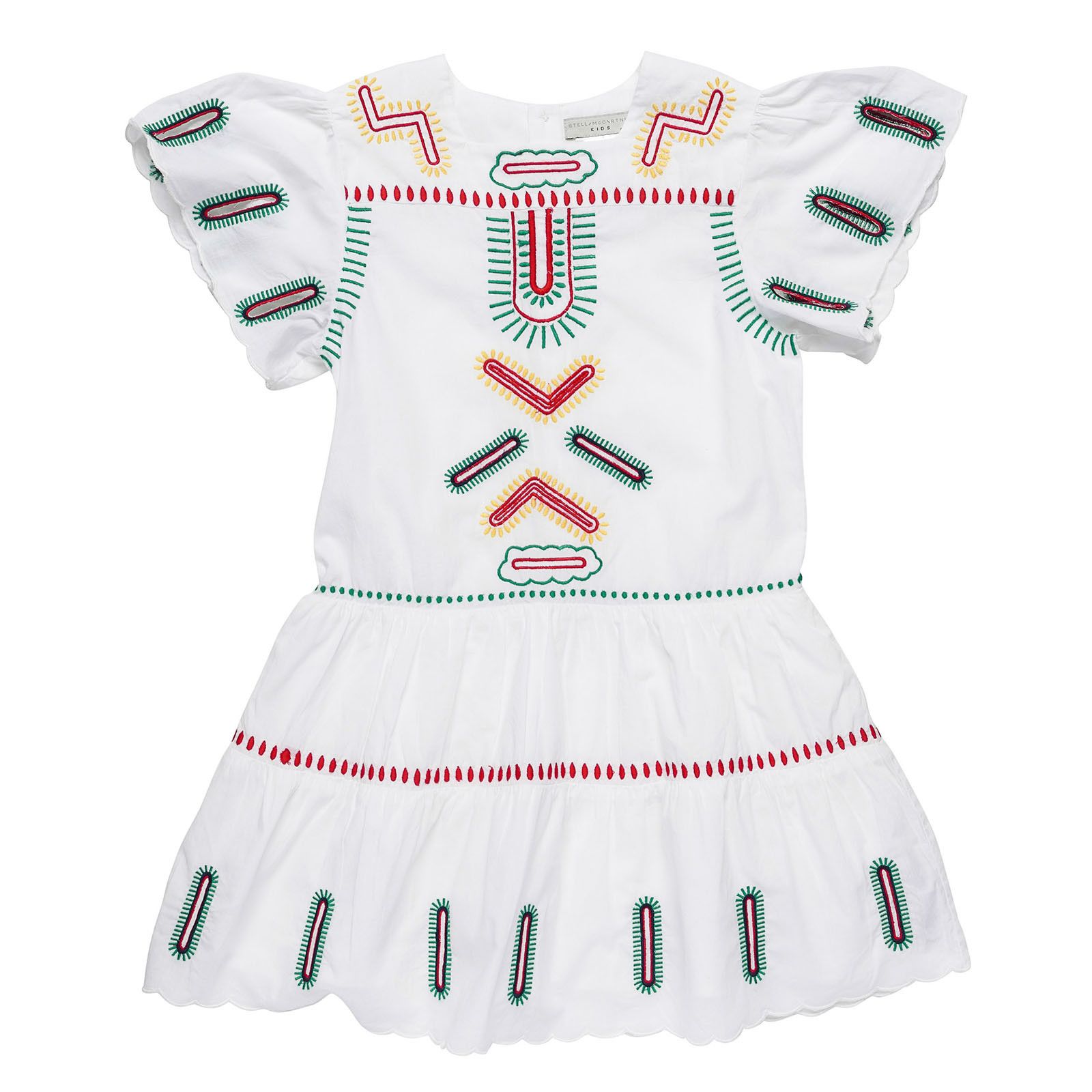 Girls White Cotton Dress With Zig Zag Embroidered Trims - CÉMAROSE | Children's Fashion Store
