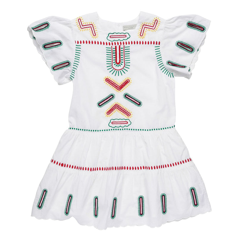 Girls White Cotton Dress With Zig Zag Embroidered Trims - CÉMAROSE | Children's Fashion Store