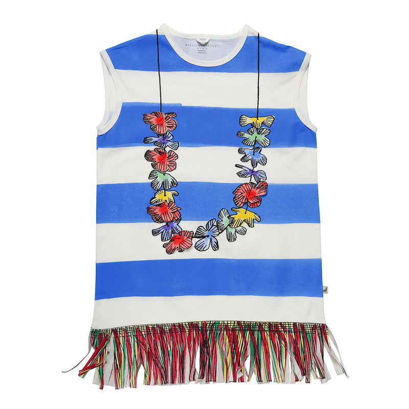 Girls Blue&White Striped Cotton Jersey Dress With Floral Print Trims - CÉMAROSE | Children's Fashion Store