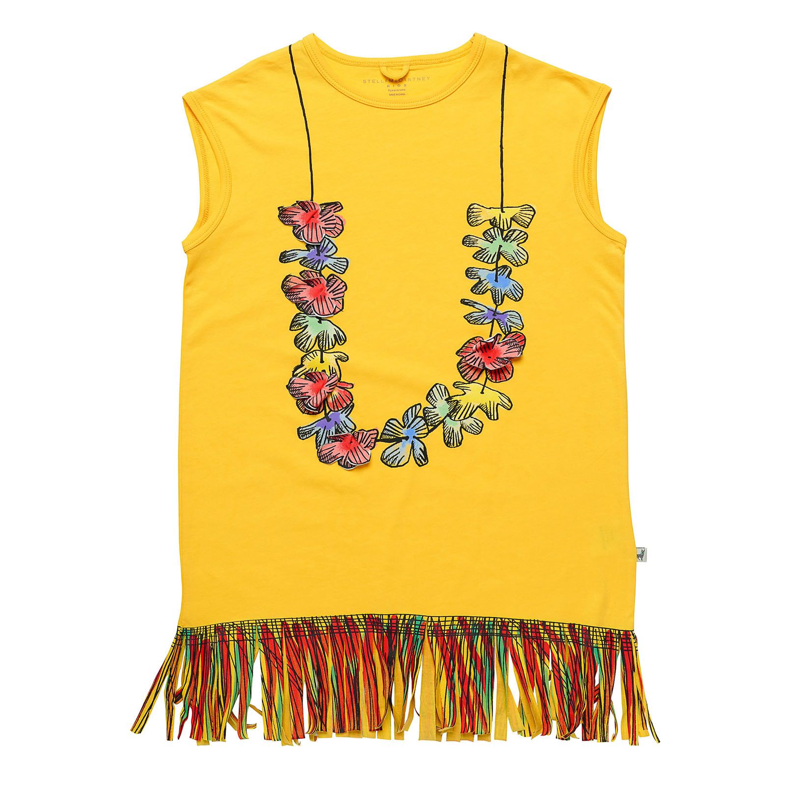 Girls Yellow Cotton Jersey Dress With Floral Print Trims - CÉMAROSE | Children's Fashion Store