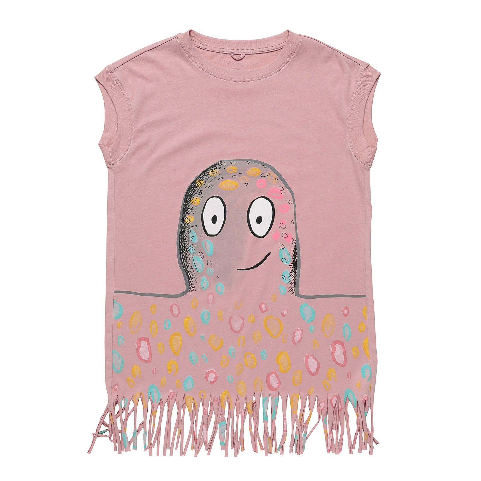 Girls Dark Pink Octopus Printed Cotton Dress With Frills Design - CÉMAROSE | Children's Fashion Store