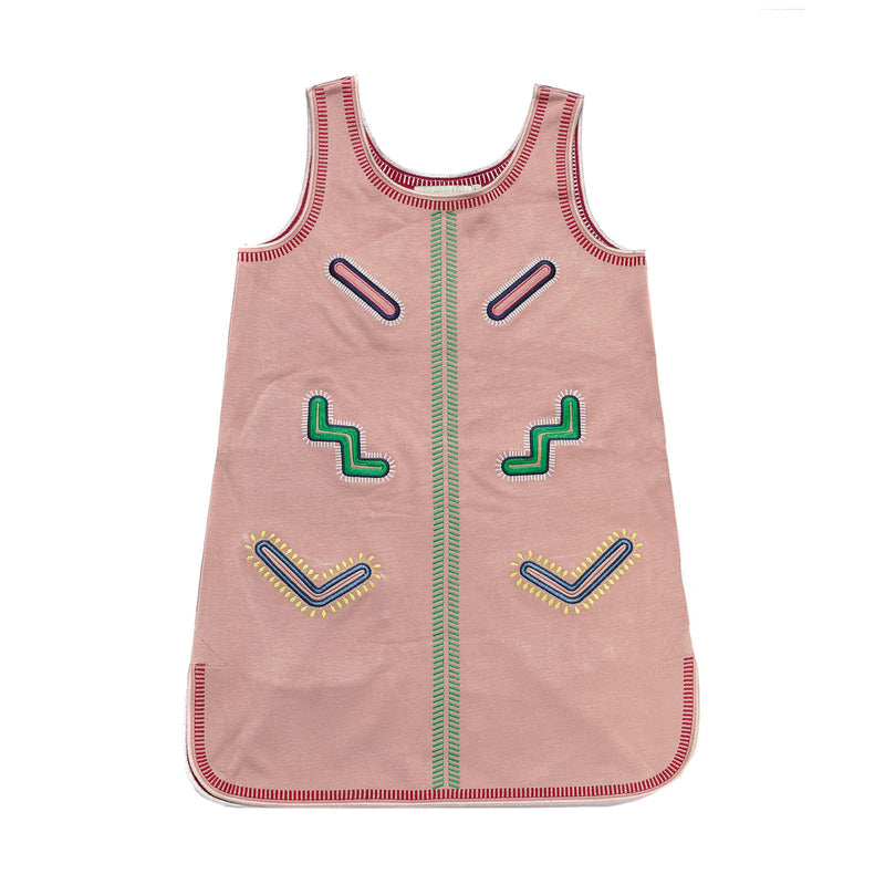 Girls Dark Pink Cotton Jesery Dress With Zig Zag Embroidered Trims - CÉMAROSE | Children's Fashion Store